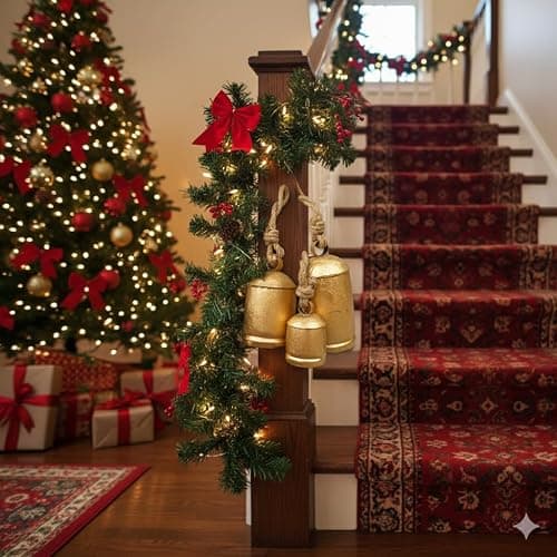 Set of 3 Giant Harmony Rustic Gold Christmas Bells for Decoration - Perfect for Cow Bell, Door Hanging, Staircase, Wall (Large) thumbnail 9