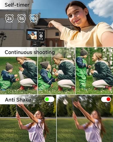 Digital Camera for Kids, FHD 1080P 44MP Point and Shoot Digital Camera with Face Detect, Smile Capture, 16X Zoom, 20 Filters, Anti Shake, 32GB SD Card Black Compact Vintage Camera for Kids Boys Girls thumbnail 6