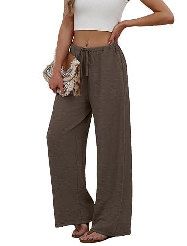 Sampeel Wide Leg Pants for Women Flowy Palazzo Drawstring Elastic Waist Trousers with Pockets Summer Beach Vacation Clothes thumbnail 4