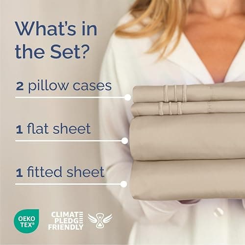 Queen Size 4 Piece Sheet Set - Comfy Breathable & Cooling Bed Sheets Set - Hotel Luxury Bedding for Women, Men, Kids, Teens, Boys & Girls - Deep Pockets, Ultra-Soft, Wrinkle Free - Oeko-Tex - Cream thumbnail 2