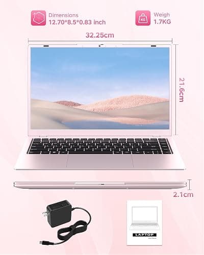 Zrasu 14" Pink Laptop Computer, Win11, Pentium Gold 6500Y (Up to 3.4GHz), 8GB RAM 256GB SSD, WiFi 5, BT 5.0, Portable Notebook for Study, Work, Entertainment thumbnail 8