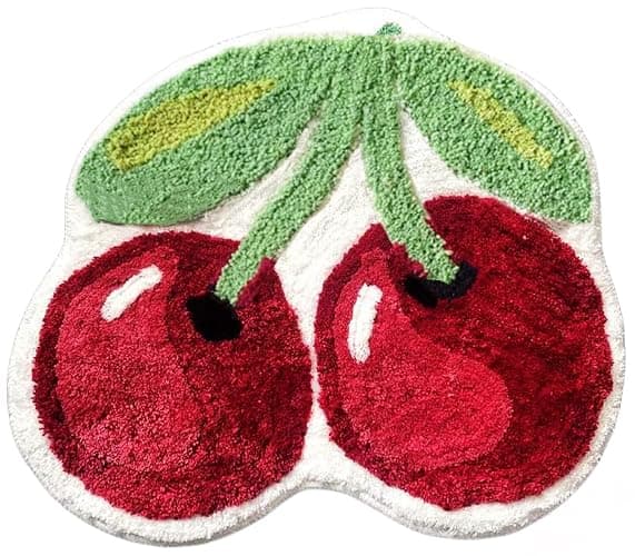 Lupidyyxun Cherry Bath Mat for Bathroom, Non Slip Cute Bath Mats Fruit Shaped Absorbent Bath Rugs Bathroom Tub Plush Shower Rugs Washable Carpet for Kid's Room (Cheery) - Image 1