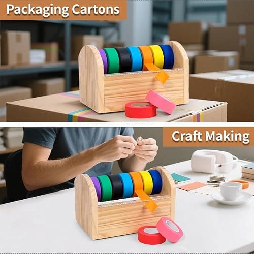 Kids Masking Tape Dispenser, Wooden Multi Roll Craft Tape Dispenser, Washi Tape Holder Organizer, Cutter for Gift Wrapping, Gift for Children Office Home School, Acrylic Serrated Cutter thumbnail 6
