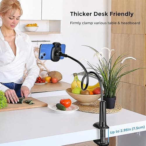 TONDA Phone Holder for Bed Desk, Gooseneck Phone Holder Stand with 33 inch Adjustable Flexible Long Arm Clip Clamp Bracket Mount for iPhone 15 Pro Max XR X 8 7 6 or Other 4-7" Devices thumbnail 7