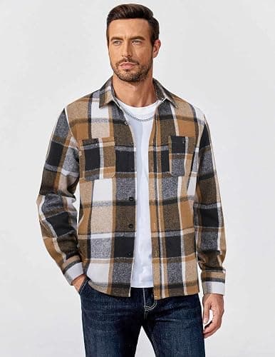 COOFANDY Men's Flannel Shirts Long Sleeve Casual Cotton Plaid Button Down Shirt Jacket with Pockets Size large  thumbnail 7