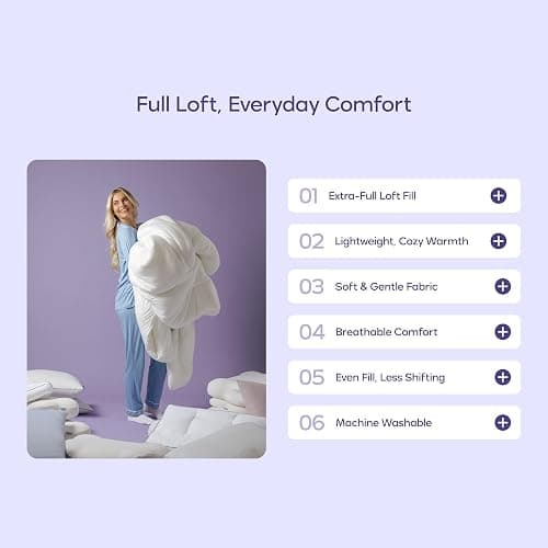 Mellow Marshmellow Comforter Full/Queen - Extra Fluffy Double-Stuffed Down Alternative Duvet Insert, All-Season Temperature-Balancing, Oeko-TEX Class I Fabric, Box-Stitch, Machine Washable thumbnail 6