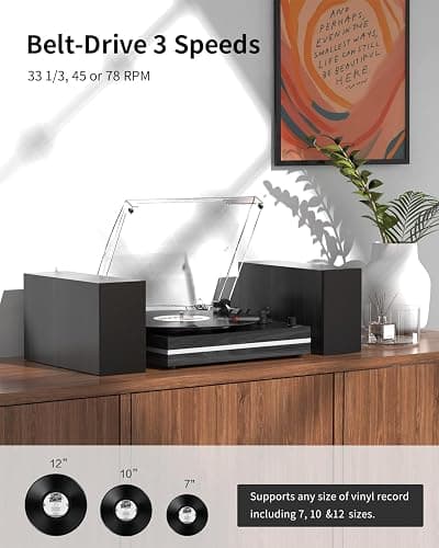 Vinyl Record Player with External Speakers (Black) thumbnail 2
