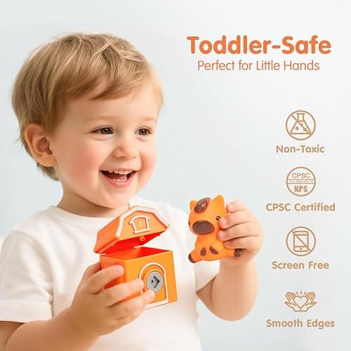 hahaland Toddler Learning Farm Train Set for Toddlers 1-3 Years | Counting Matching & Sorting Montessori Toys, Finger Puppets, Keys to Lock and Unlock Barns Birthday for Baby Boys Girls thumbnail 9
