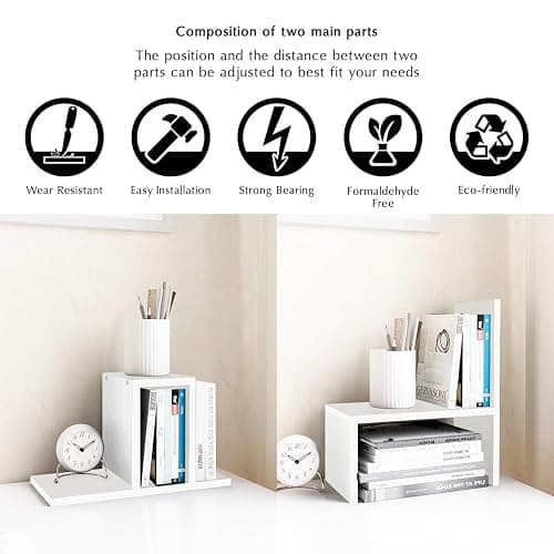 Jerry & Maggie - Desktop Organizer Office Storage Rack Adjustable Wood Display Shelf | Birthday Gifts - Toy - Home Decor | - Free Style Rotation Display - True Natural Stand Shelf (White) - White thumbnail 6