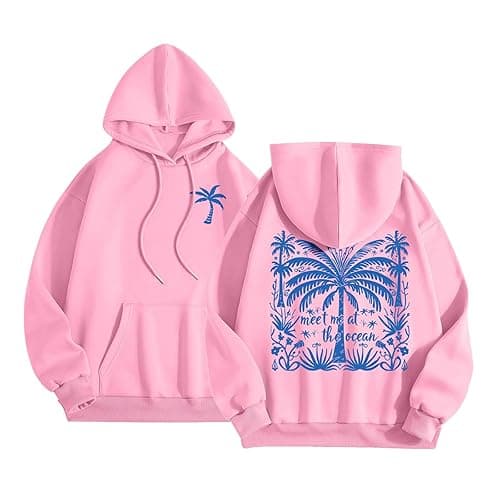 Qxutpo Pink Hoodie Cute Graphic Hoodies for Teen Girls Preppy Sweatshirt Loose Casual Long Sleeve Hooded Pullover Tops Pocket - #01 Pink - X-Large