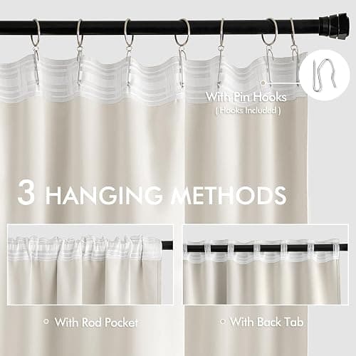 MIULEE Ivory Back Tab Blackout Curtains 120 Inch Long 2 Panels Set for Bedroom, Rod Pocket/Pinch Pleated Extra Long Thermal Insulated Living Room Darkening Light Blocking 10FT Drapes thumbnail 4