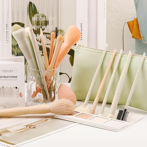 Docolor Makeup Brushes 17 Pcs with Makeup Bag and Makeup Sponge and Brush Protector Morandi Makeup Brush Set Premium Synthetic hair makeup brush Wooden handle Gift Box thumbnail 9