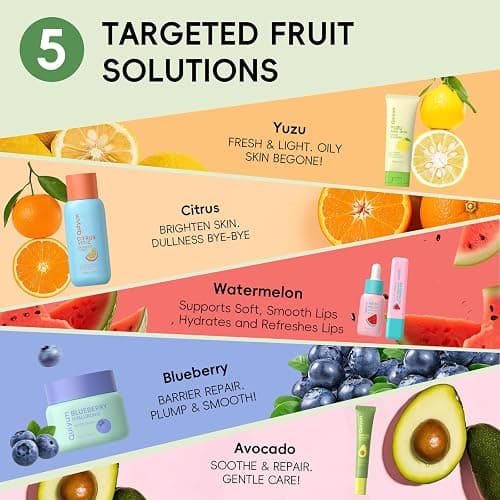 QUIYUM Fruit Skin Care Sets for Teen Girls, 6 Daily Routine Skincare Gift | Facial Cleanser, Toner, Eye Cream, Moisturizer, Serum, Lip Balm, Birthday, Christmas Gift, Stocking Stuffers thumbnail 2