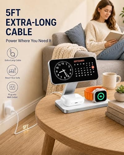 EXW Qi2.2 25W Charging Station for Apple, Foldable 3 in 1 Magnetic Charger for iPhone 17/16/15/14/13/12, Apple Watch Ultra/11-4 & AirPods, Includes 35W Adapter, 5FT Cable and Travel Storage Pouch thumbnail 6