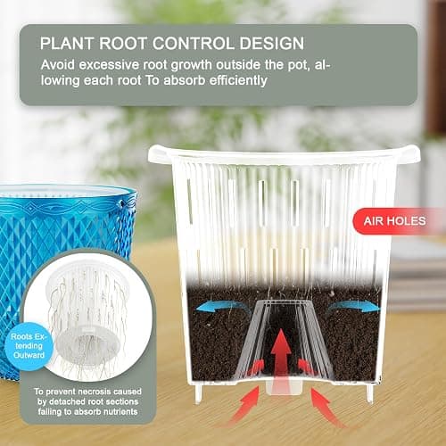 QCQHDU Hanging Planters for Indoor Plants, 2-Pack 7.2 Inch Self Watering Hanging Pots, Plastic Plant Hanger with Drainage Holes and 3 Hooks Chains for Garden Home (Klein Blue) thumbnail 5