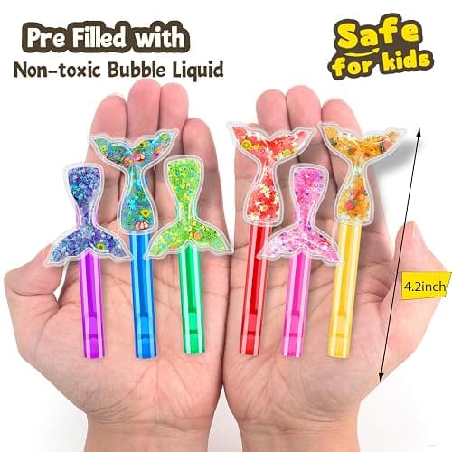 24PCS Glitter Mermaid Tail Bubble Wands for Kids Mermaid Party Favors Decorations Supplies, Mermaid Party Pinata Stuffer, Goodie Bags Filler, School Classroom Prizes thumbnail 3