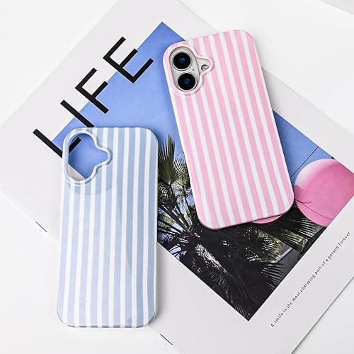 SleekCover Cute Striped Case for iPhone 16 6.1",Pink/Yellow | Non-fade Aesthetic Striped Pattern,Slim Fit,Lightweight,Kawaii Cute iPhone 16 Case for Women Girls,Soft TPU thumbnail 9