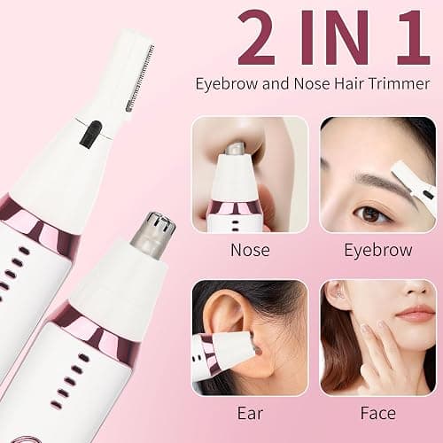 Mendaping Nose and Ear Hair Trimmer for Women Men,2 in 1 LED Display Eyebrow Hair Trimmer with USB Rechargeable,2025 Portble Waterproof Facial Hair Removal with Dual-Edge Blades for Travel (Pink) thumbnail 2