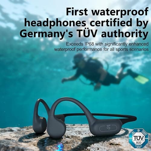 Roujune Bone Conduction Headphones IPX8 Waterproof Swimming Headphones Open Ear Headphones with MP3 Mode 32GB Memory 8H Playtime Bluetooth 5.4 Ear Buds Secure Fit for Running and Fitness (Gray) thumbnail 4