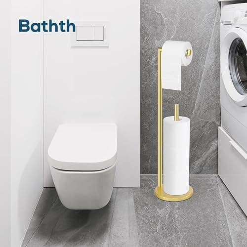 Toilet Paper Holder Stand, Gold Toilet Paper Holder Free Standing | Toilet Paper Holder for 4 Rolls, Bathroom Organizers and Storage with Anti-Slip Base and Rustproof thumbnail 6