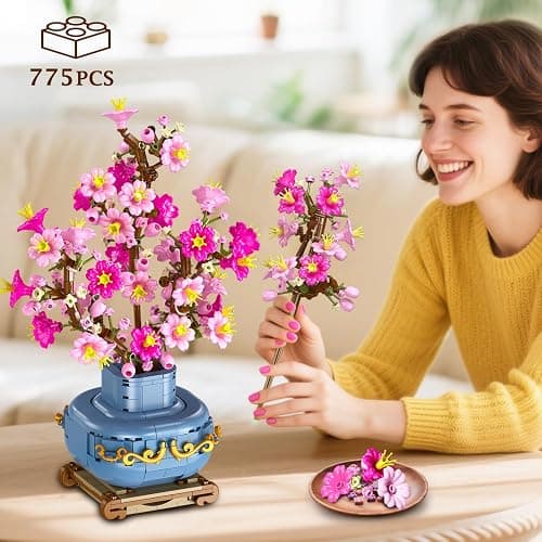 HOGOKIDS Flowers Cherry-Blossom Bonsai Building Set - 2 in 1 Artificial Bonsai Tree Plants for Home Decor & Display Cherry Botanical Building Blocks Birthday Valentine's Gift for Adults Teens (775PCS) thumbnail 7