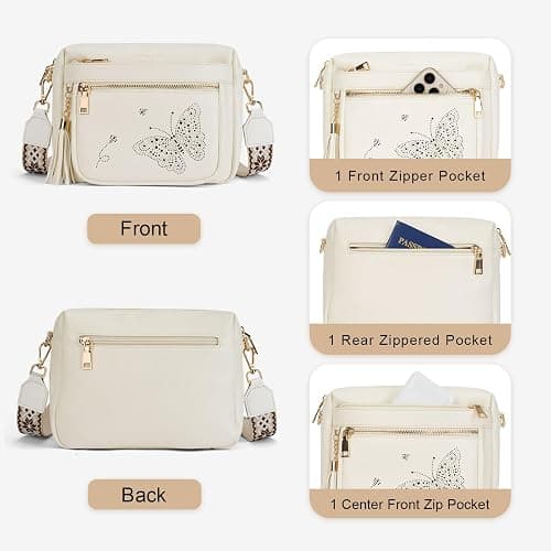 KITEVIUN Crossbody Bags for Women Trendy Leather Crossbody Purse Shoulder Handbags Butterfly Design thumbnail 6