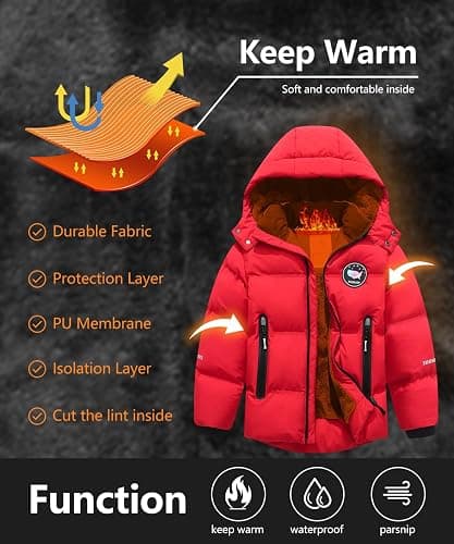 BYLESIN Kids Boy's Winter Coat Fleece Lined Waterproof Jacket Puffy Cotton Coat Thick Hooded Down Outdoor Coats thumbnail 4