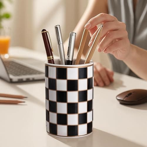 Checkered Bathroom Toothbrush Holder, Bathroom Black and White Ceramic Toothbrush Holder, Modern Toothbrush Box, Used for Bathroom countertop Storage Rack, Checkered Bathroom Decoration (Black) thumbnail 5