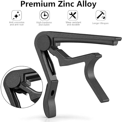Quick Change Capo for 6-String Acoustic & Electric Guitars, Classical Guitar & Ukulele - Black thumbnail 7