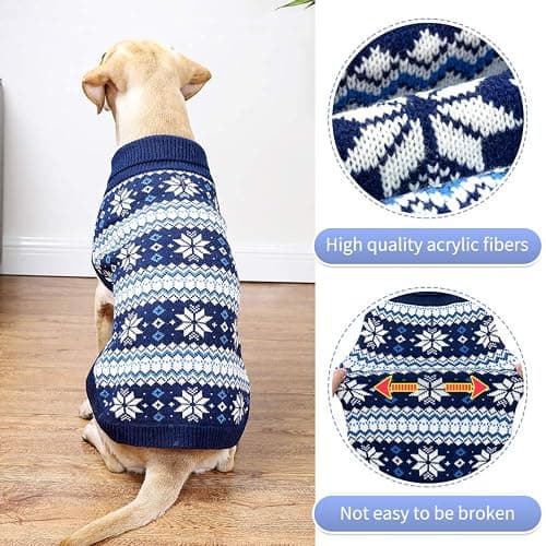 KOOLTAIL Cable Knit Dog Sweater Turtleneck, Cold Weather Pullover Classic Knitwear, Snowflake Pattern Thick Warm Winter Pet Clothes, Dog Christmas Sweater for Small Medium Large Dogs Cats, Navy Blue L thumbnail 4