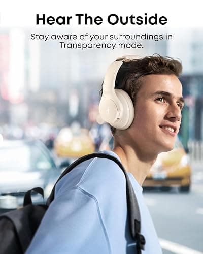 Soundcore by Anker Q20i Hybrid Active Noise Cancelling Headphones, Wireless Over-Ear Bluetooth, 40H Long ANC Playtime, Hi-Res Audio, Big Bass, Customize via an App, Transparency Mode (White) thumbnail 6