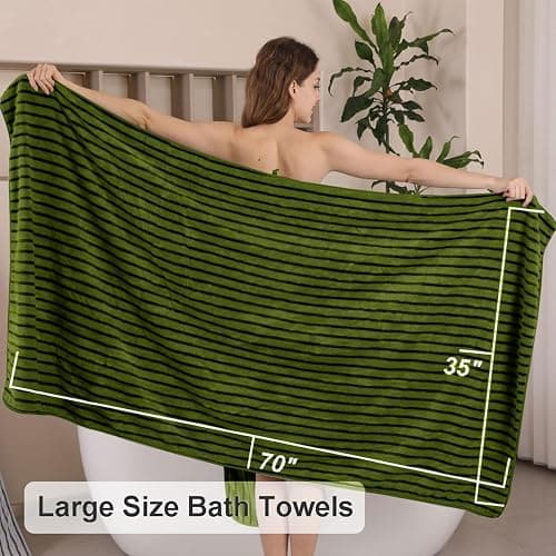 8 Pcs Army Green Cabana Stripe Large Bath Towel Set Oversized Bath Sheet-2 Bath Towels,2 Hand Towels,4 Washcloths Soft Jumbo Towels Absorbent Shower Towel Beach Chair Towels Spa Gym Hotel Towel thumbnail 2