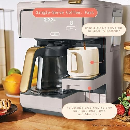 Beautiful Multi-Brew Coffee Maker – 12-Cup Carafe & Single-Serve Pod or Grounds, Iced Coffee Mode, Programmable Touch Display, Includes Filters (Porcini Taupe) thumbnail 5