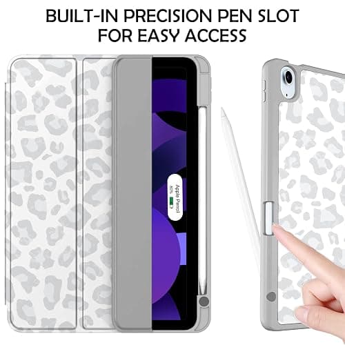 Deokke Compatible with iPad Air Case 11 Inch M3 2025,M2 2024 5th/4th Generation 10.9 Inch (2022/2020) with Pencil Holder TPU Back Case Auto Sleep/Wake Cover Cute Women Girls-Gray Leopard Cheetah thumbnail 4