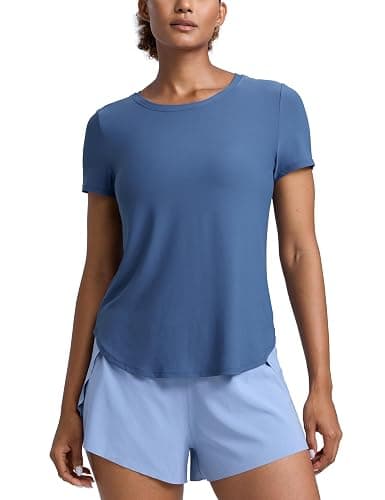 CRZ YOGA Cloudweight Workout Tops for Women Lightweight Athletic Short Sleeve Shirts Gym Running Side Slit T-Shirts - Image 1