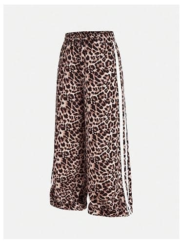 SHENHE Girl's Y2k Leopard Print Pants Wide Leg Baggy Side Stripe Cheetah Pants Trousers thumbnail 3