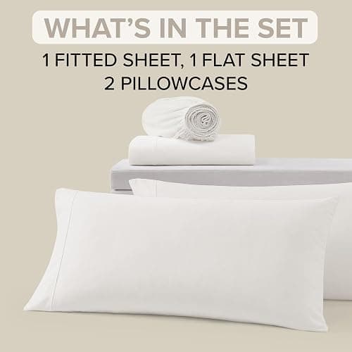 UGG King Sheet Set 4-Piece Luxury Cooling Sheets Deep Pockets Premium Bedding with 2 Pillow Shams Hypoallergenic Machine Washable Soft Lightweight Bed Set for Bedroom, King, White (Hedi) thumbnail 4