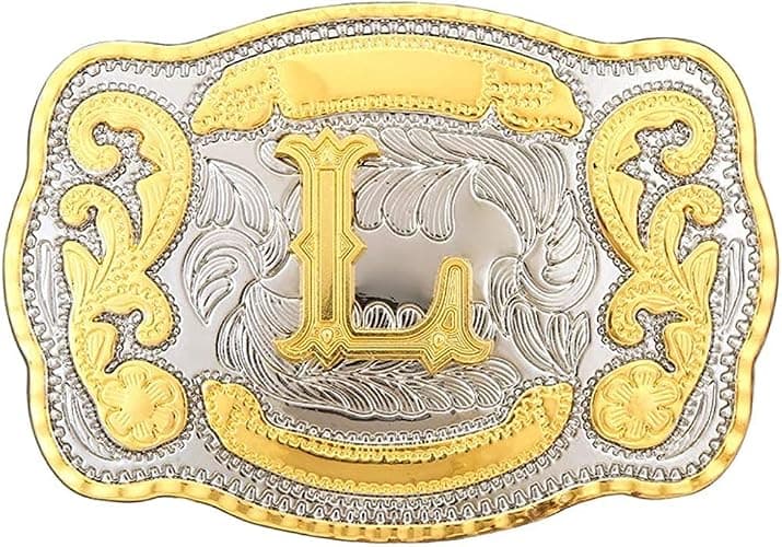 Western Belt Buckle Initial Letters ABCDMRJ to Z Cowboy Belt Buckle, Rodeo Buckles for Men & Women Fits Up to 2 Inch Belts - Image 1