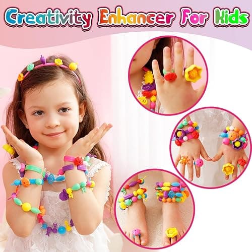FUNZBO 520+ Snap Pop Beads - Jewelry Making Kit for Kids, Arts and Crafts for Kids Ages 4-8, Toys for 3 4 5 6 Years Old Girls Christmas Birthday Gifts Ideas, Bracelet Necklace Ring Snap Set for Girls thumbnail 5
