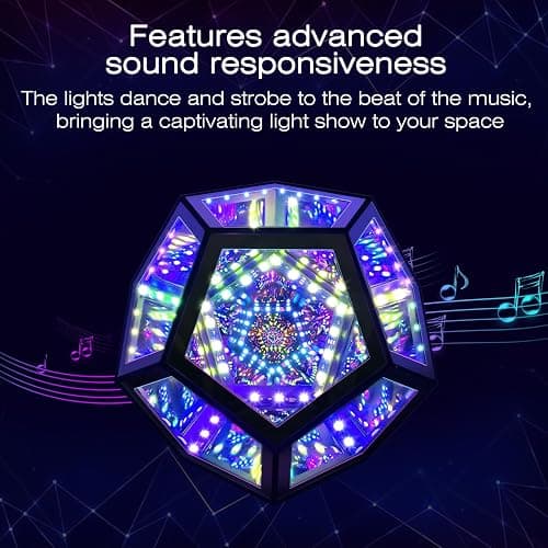 MITO Infinity Mirror Light Dodecahedron, RGBW Cube Light Decor for Gaming | Deep 3D Light Tunnels, Music-Reactive Light Show, 258 Light Effect, Desk Decor, Christmas Birthday Gamer Gift for Teens & Men thumbnail 4