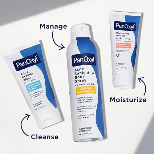 PanOxyl Acne Banishing Body Spray with 2% Salicylic Acid, Pimple Treatment Spray to Clear Stubborn Breakouts, 360-Degree Spray Nozzle, Skin-Brightening Niacinamide, Vitamin C, Witch Hazel, Aloe, 6 Oz thumbnail 8