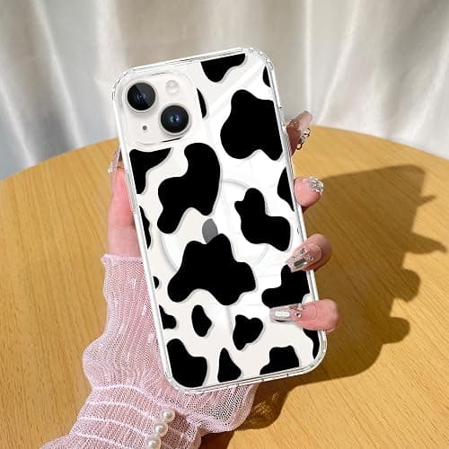 KANGHAR Magnetic Designed for iPhone 15 Case Clear Compatible with MagSafe Cute Cow Print Pattern Soft TPU Bumper Shockproof Anti-Scratch Slim Phone Cover Designed for iPhone 15 Cases - Image 1