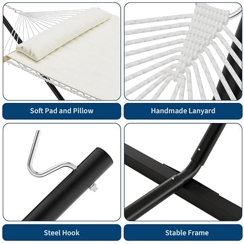 Sunvasagoo Hammock with Stand for Outside, 2-Person Outdoor Portable Hammock, 475lb Capacity + Breathable Cotton Rope & Quilted Pad, for Outside Garden Yard thumbnail 5