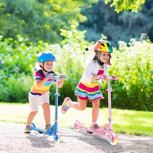 Scooter for Kids Ages 3-12 - Kids Kick Scooters with Led Light Up Wheels & 3 Levels Adjustable Handlebar, Lightweight Foldable 2 Wheel Girly Pink Scooter Christmas Birthday for Girls Boys. thumbnail 6