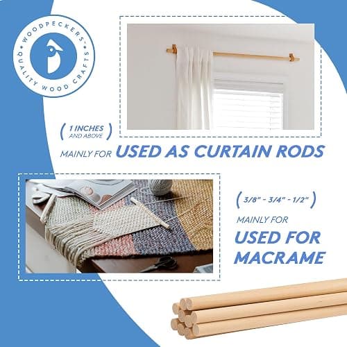 Dowel Rods Wood Sticks Wooden Dowel Rods – 1 x 24 Inch Unfinished Hardwood Sticks – for Crafts and DIYers – 2 Pieces by Woodpeckers thumbnail 3