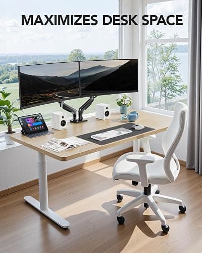 HUANUO Dual Monitor Stand, Fully Adjustable Gaming Monitor Desk Mount for 13–32″ Computer Screens, Full Motion VESA 75x75/100x100 with C-Clamp & Grommet Base, Each Arm Holds 4.4 to 19.8 lbs thumbnail 7