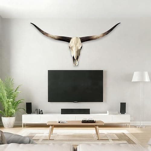 JUNTHORB 70in Longhorn Wall Decor, Extra Large Authentic Croissant，Cow Skull Wall Decor，cow horns, cow horn wall decoration, long horn skull，Handmade Farmhouse Decor thumbnail 2