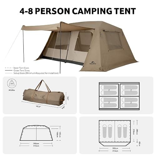 Naturehike Village Lite Camping Tent, 60S Easy Setup Instant Tents for Camping, Double Layer 4/8 Person Tent with with Full Rainfly thumbnail 2