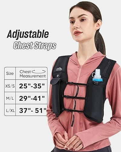 Zelvot Running Vest for Women Men, USA Original Patent, Adjustable Chest Straps Running Hydration Vest with 500ml Soft Flask, Breathable Reflective Hydration Backpack for Marathon - Black - XS-S thumbnail 2