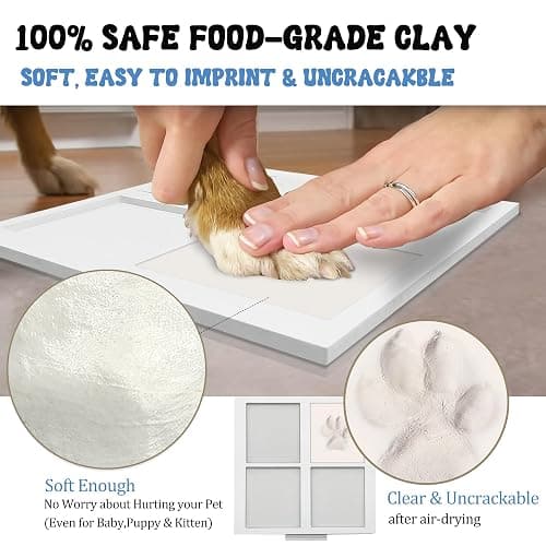 MYPAWLETS Ink & Clay Paw Print Kit for Dog Cat,Clean-Touch Ink Pad & Soft Clay,Pet Paw Print Impression Kit Large Area,Keepsake Frame for 1-2 Pets,Cat/Dog Gifts thumbnail 4